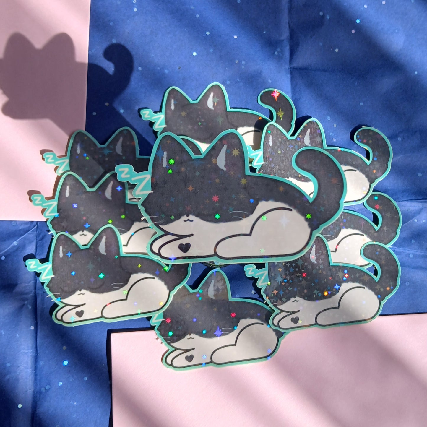 Sleeping black tuxedo cat 2" single sticker