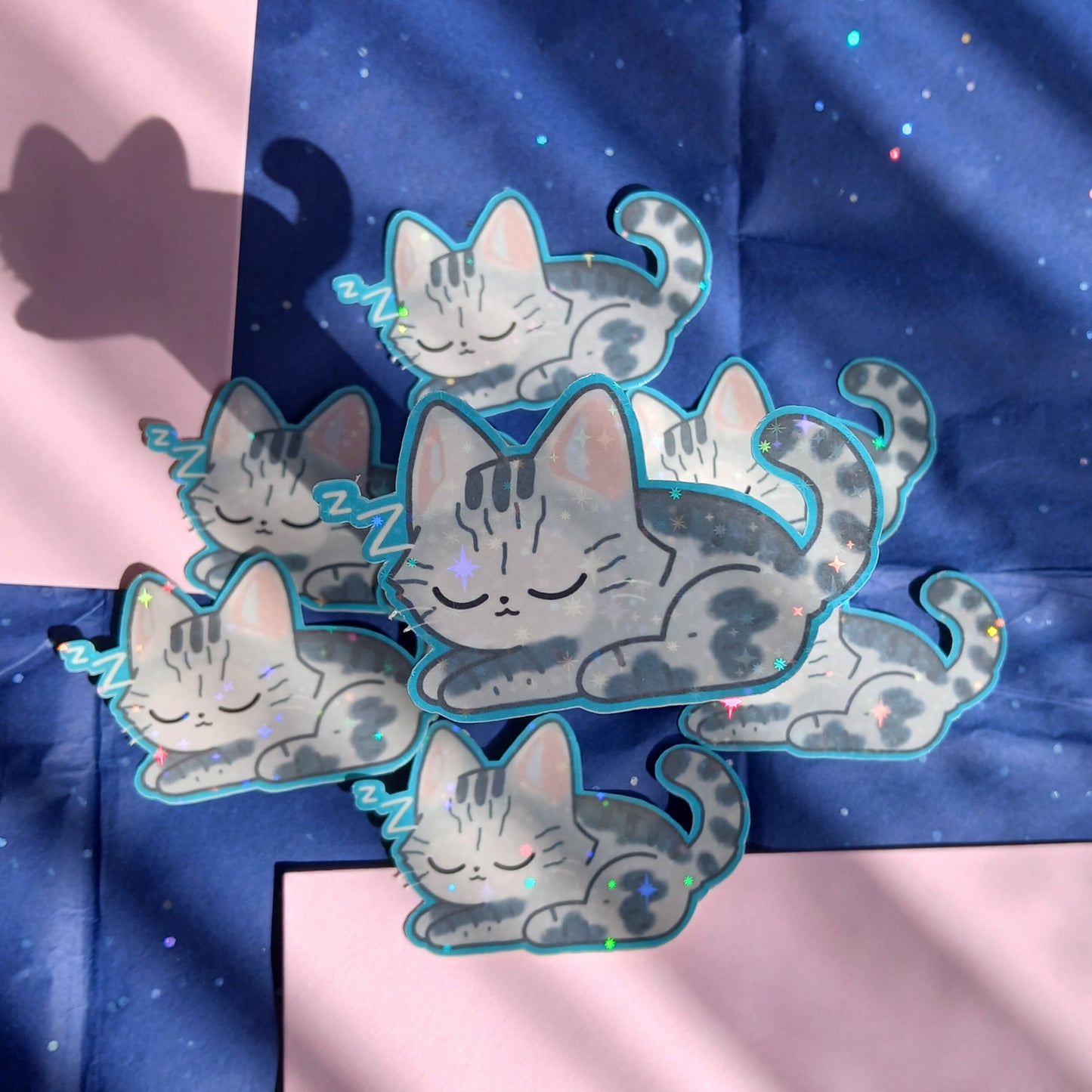 Sleeping silver tabby cat 2" single sticker