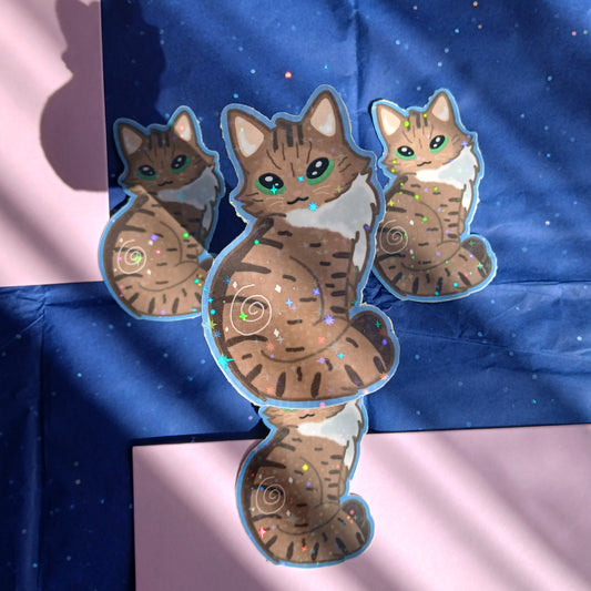 Swirly golden tabby cat 2" single sticker