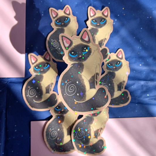 Swirly siamese cat 2" single sticker